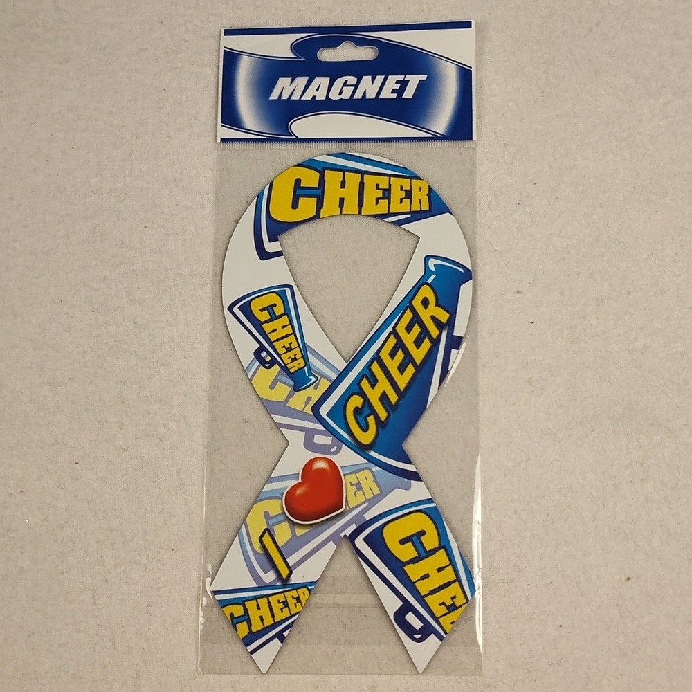 Set of 10 Cheer Megaphone Ribbon Magnet Blue Yellow